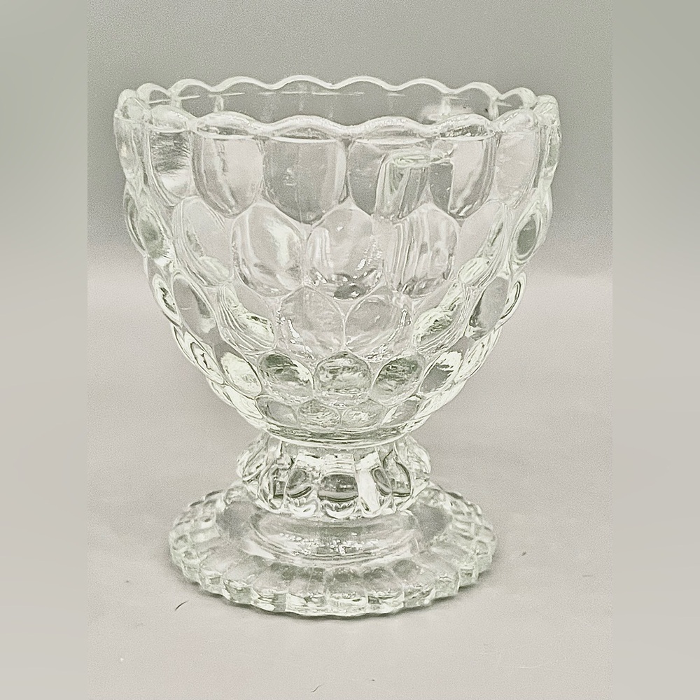 Vintage Avon 1970s Ovalique Bubble Glass Votive Candleholder 4” Footed Dish
